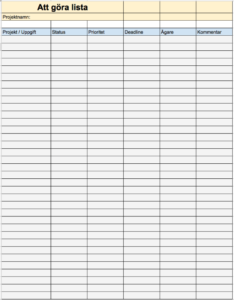 Mall för att göra lista i Excel-format