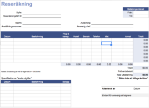 mall för reseräkning i Excel-format
